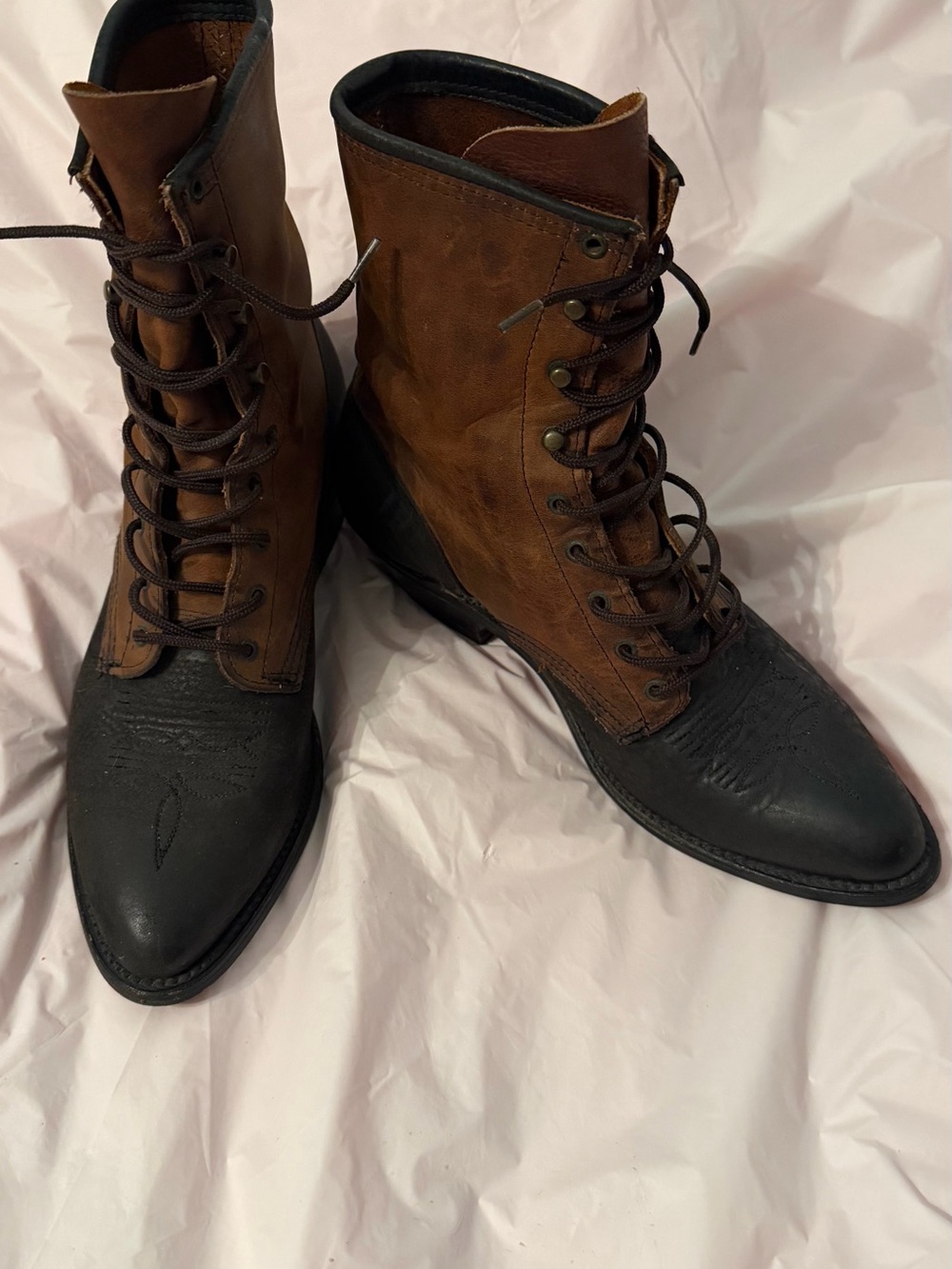 Vintage Cottagecore Granny Cowgirl Abilene Leather Packer Boots 8.5M